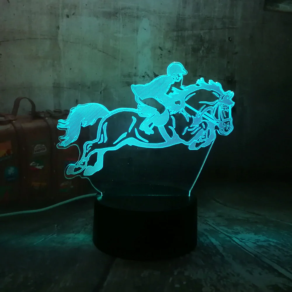  New Equestrian Riding Horse 7 Color Change 3D Visual LED Night Light Kids Touch USB Table Lamp Baby - 32915082458