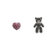 S925 Серебряные серьги в форме сердца с медвежонком и кристаллами для женщин Простые Асимметричные милые корейские серьги-гвоздики аксессуары, модные украшения