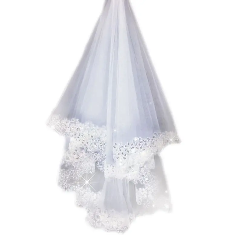 1,5 м 1 слои для женщин Свадебные белые длинные тюль вуаль блеск блёстки вышитые цветок сливы край брак сплошной цвет HM