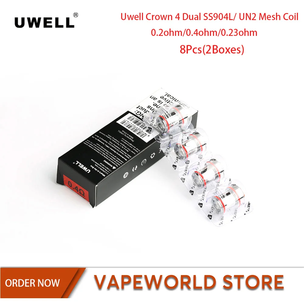 

8Pcs Original Uwell Crown 4 Dual SS904L Coil 0.2ohm 0.4ohm UN2 0.23ohm Crown 4 Vape TanK Electronic Cigarette Accessories