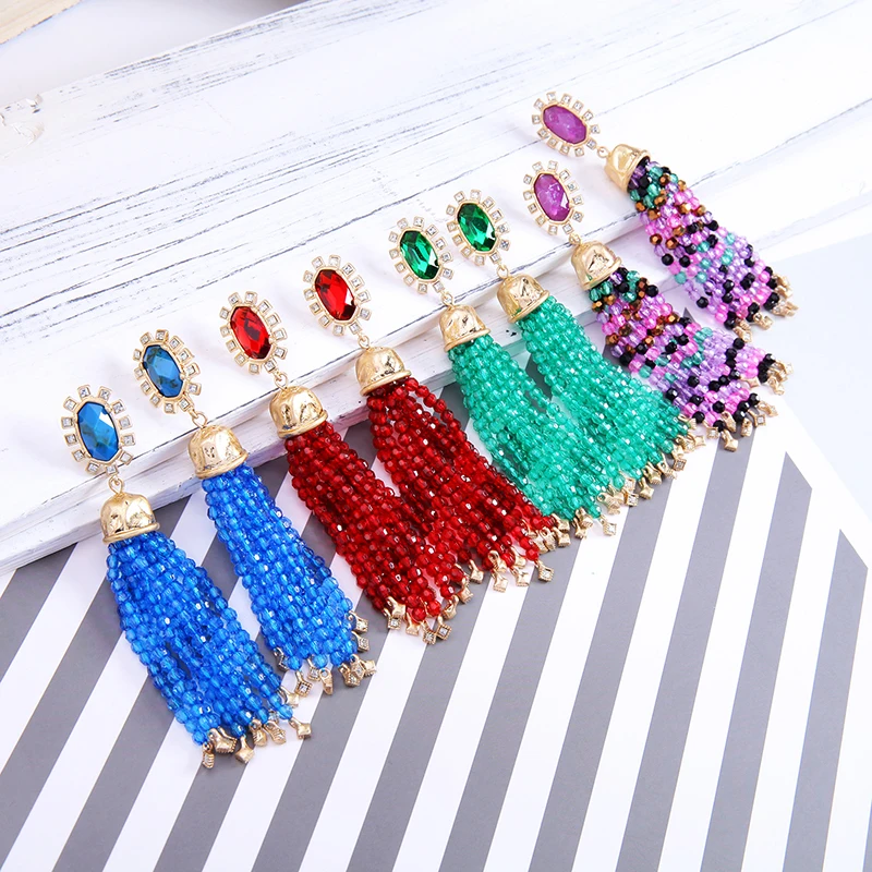 

KISS ME 4 Colors Acrylic Beads Long Dangle Earrings for Women Ethnic Style Bohemian Jewelry Accessories Wholesale