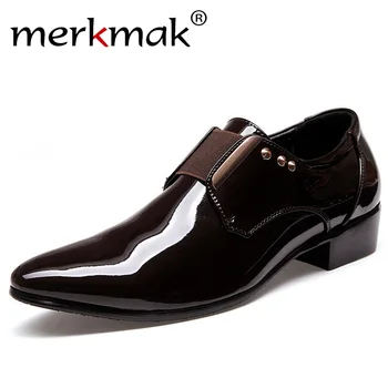 

Merkmak brand Patent Leather Men Business Dress Shoes Black Brown Oxford Shoes Breathable Formal Wedding Footwear