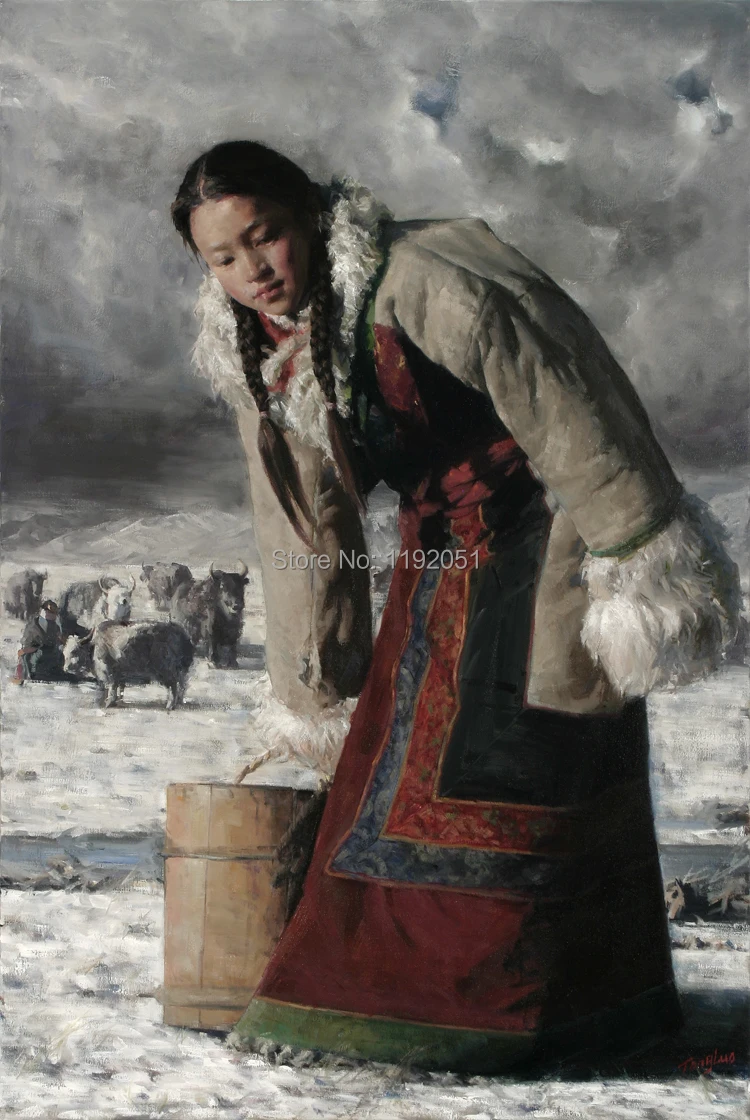 

Canvas paintings traditional Chinese paintings portrait paintings girls carrying water mural prints