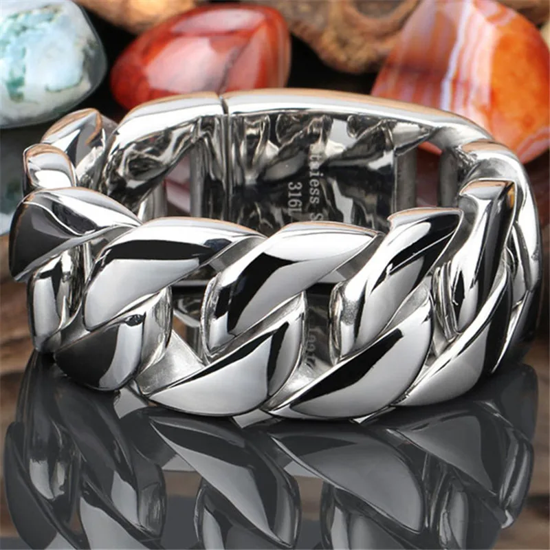 

Guarantee 100% 30mm Huge&Heavy Men's Solid Silver Bracelet Bangle Polish Mens Biker Chain Stainless Steel JEWELRY Free Shipping