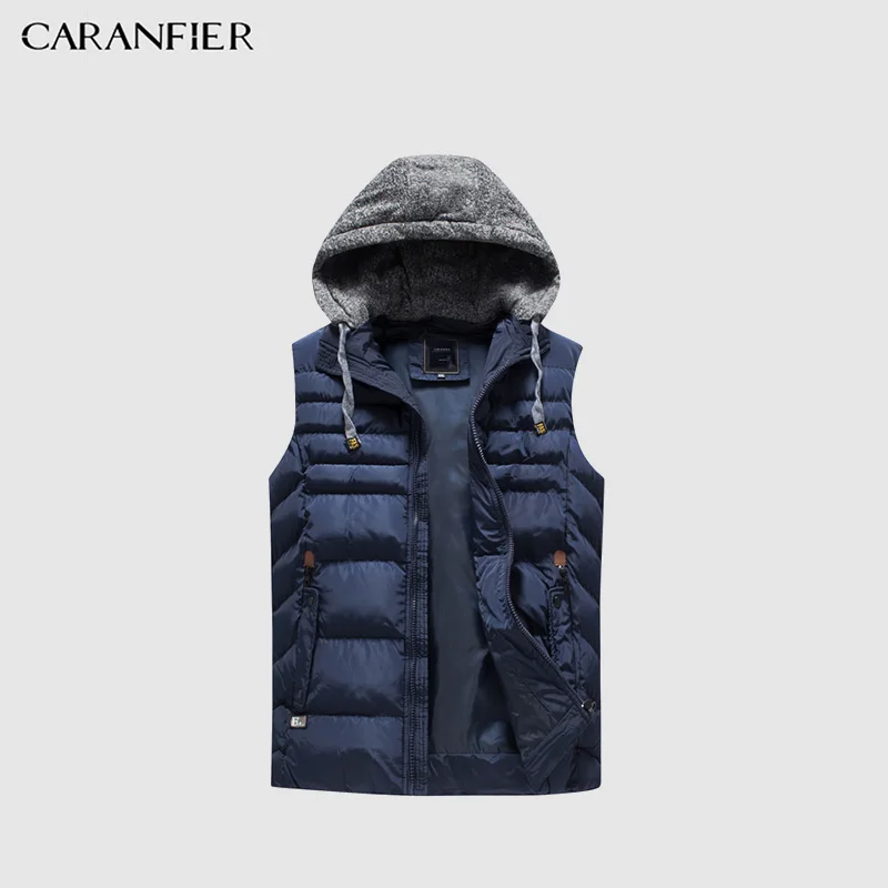 

CARANFIER 2018 Winter Men's Vest New Fashion Detachable Cap Vest Men High Quality Autumn and Winter Warm Male Vests 2XL-5XL