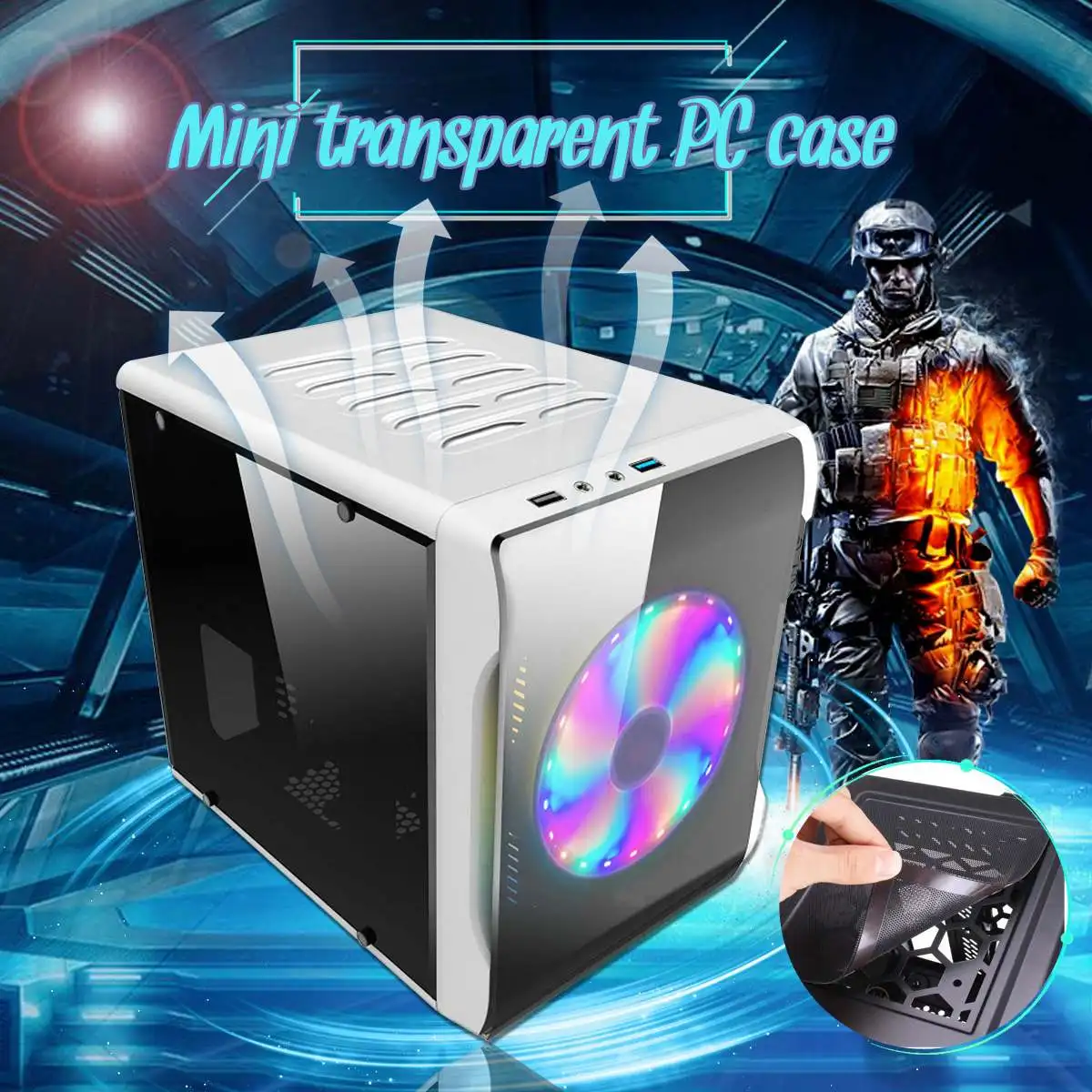 

PC Case Gaming Tower Mini Transparent Under 250X255mm Medium And Small Boards For ITX Motherboards Vertical Dust-Proof Frame