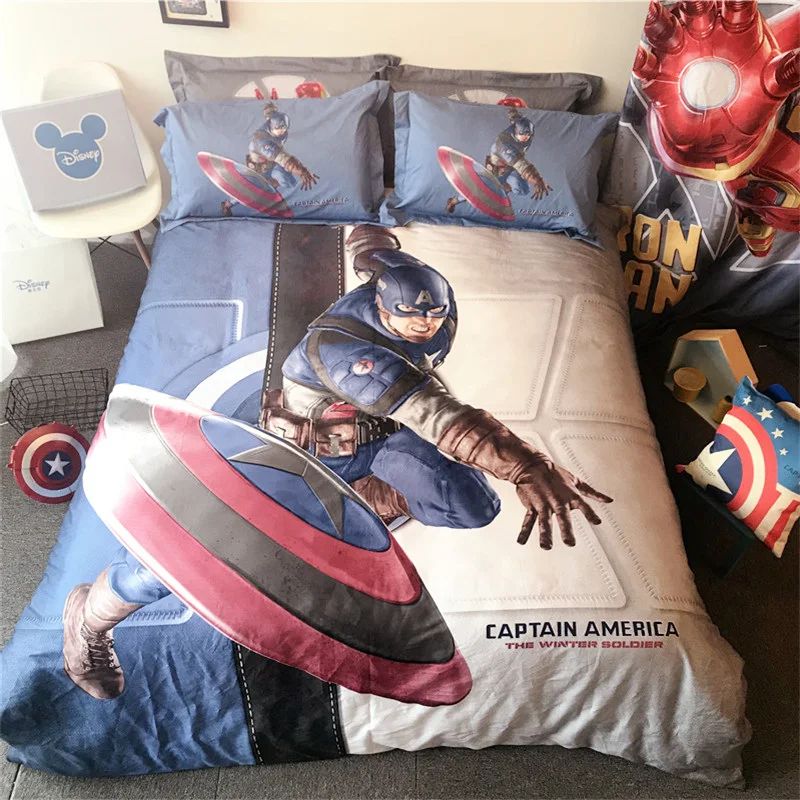 3D одеяло marvel, Капитан Америка, набор пододеяльников для мальчиков, с рисунком из мультфильма, декор из египетского хлопка, постельное белье queen, 3-4 шт - Цвет: KG-1