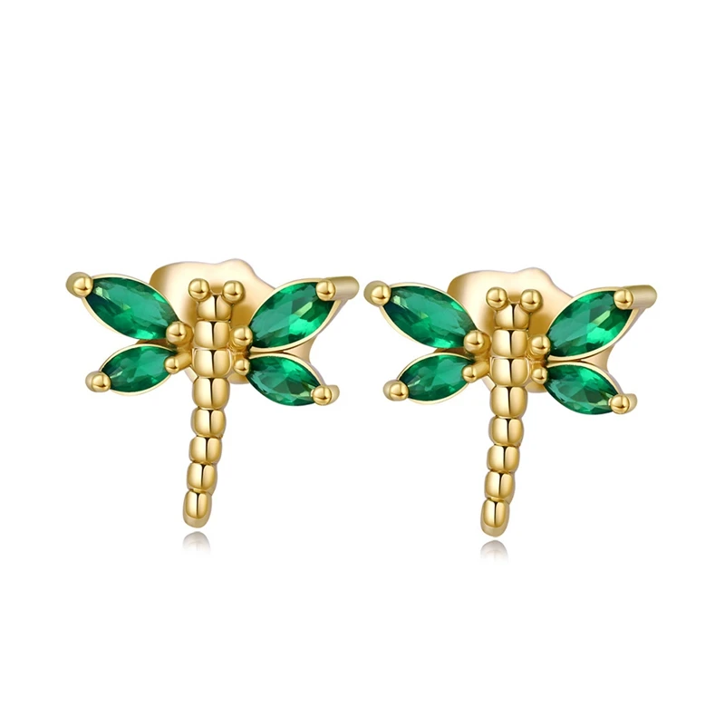 

Dragonfly Stud Earrings Yellow Gold Filled Cute Animal Fashion Jewelry For Women Girls Accessories