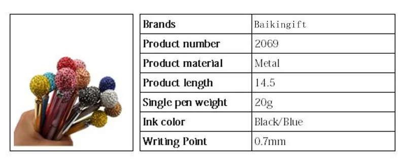 BAIKINGIFT Высококачественная шариковая кристальная ручка круглые цветные бриллианты металлический материал красивая ручка 0,7 мм канцелярский подарок для студента