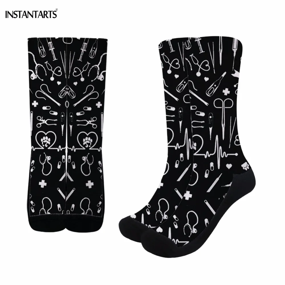 

INSTANTARTS Vet tech Pattern Women Men Black Sports Socks Summer Athletic Cycling Socks Breathable Hiking Running Adult Gym Sock