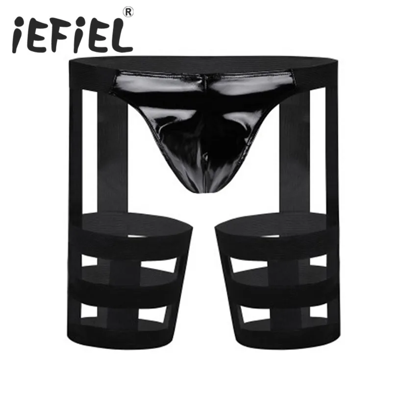 IEFiEL/сексуальные гей мужское белье Блестящий Лакированная кожа выпуклость Чехол