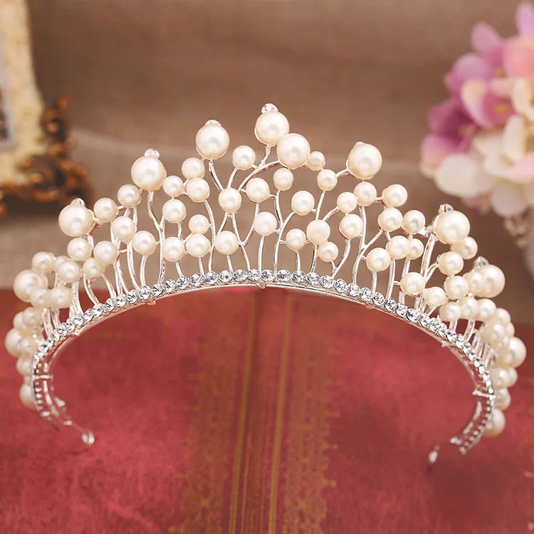 Korean large pearl crown crystal wedding bride headdress of high grade
