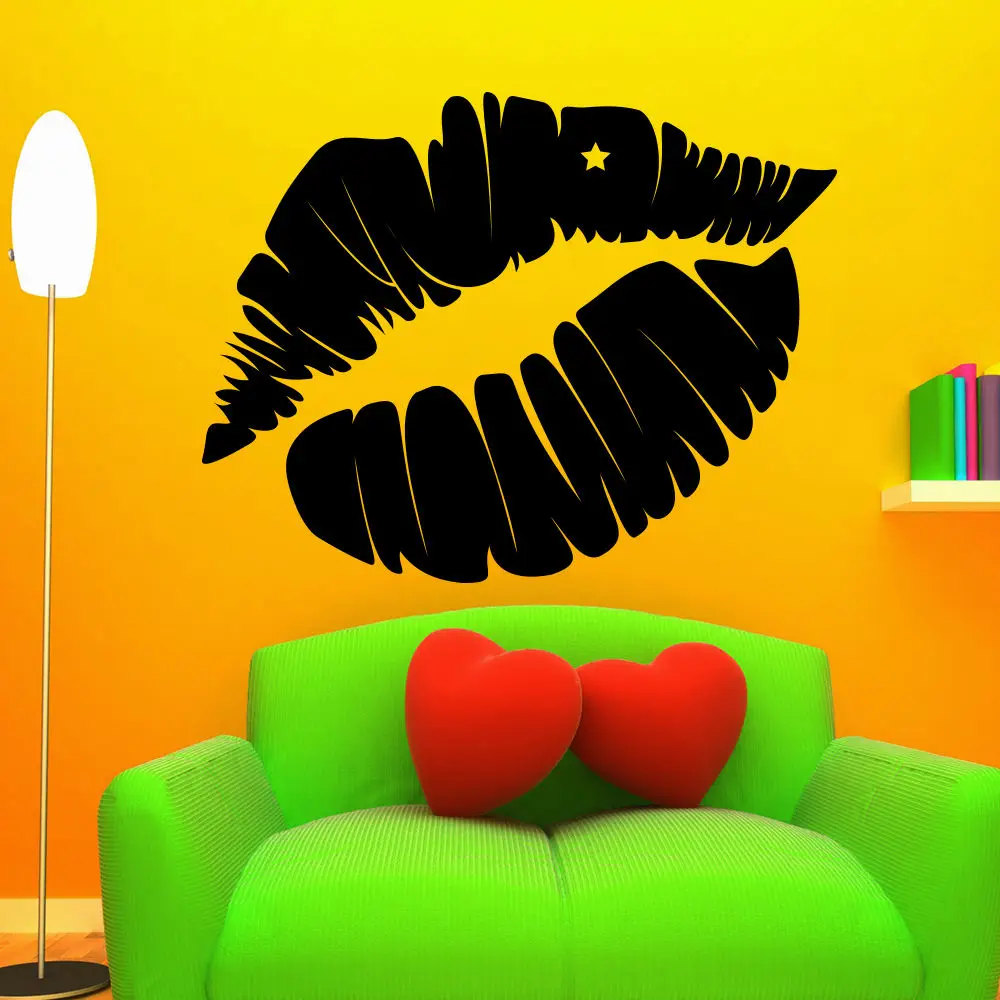 Wall Decal Beauty Salon Lips Kisses Lipstick Art Decals Home Decor Stickerin Wall Stickers from