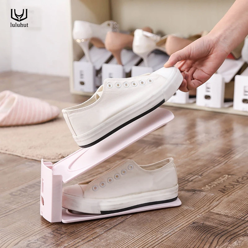 Luluhut polastic стойка для обуви Регулируемая подставка для обуви держатель для экономии пространства стойки обувь органайзеры двухслойная полка для хранения обуви