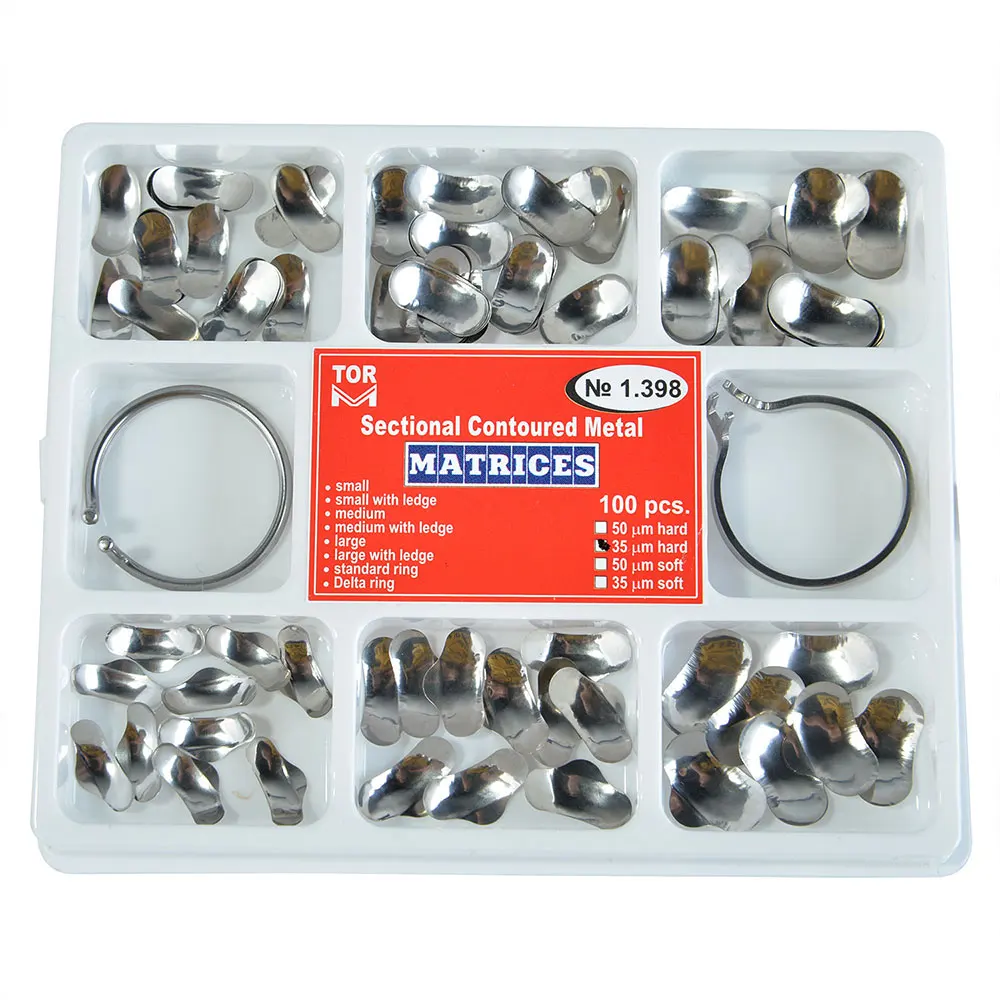 

100 pcs/pack Dental Full Kit Matrix Sectional Contoured Metal Matrices No.1.398 + 2 Rings Dentist Tools