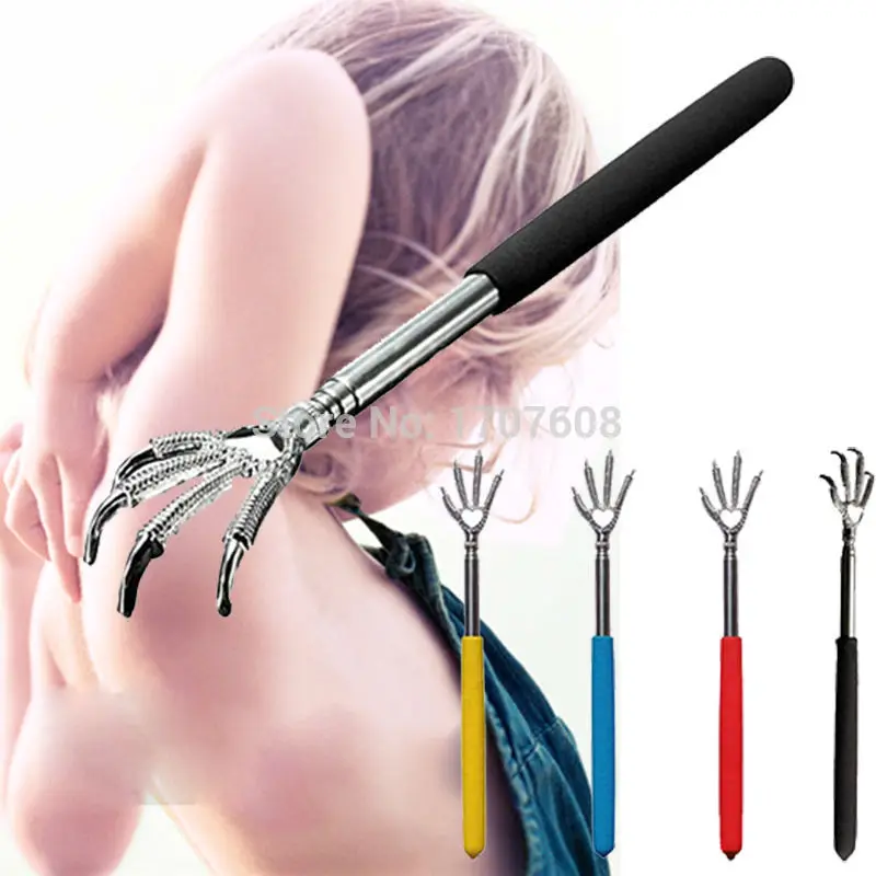 

2018 Hot Practical Handy Stainless Pen Clip Back Scratcher Telescopic Pocket Scratching Massage Kit Bear claw back scratcher
