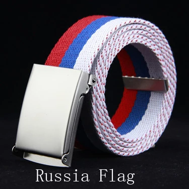 

2018 New Fashion Man White Blue Red Russia Flag Canvas Striped Belt