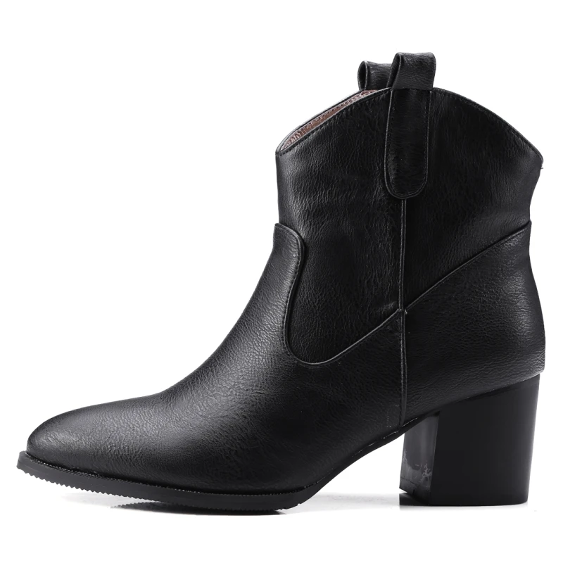 Karinluna 2018 Spring And Autumn Fashion Pointed Toe Slip-On Ankle Boots Mature High Square Heel Women Shoes Plus Size 32-47 Women's Shoes