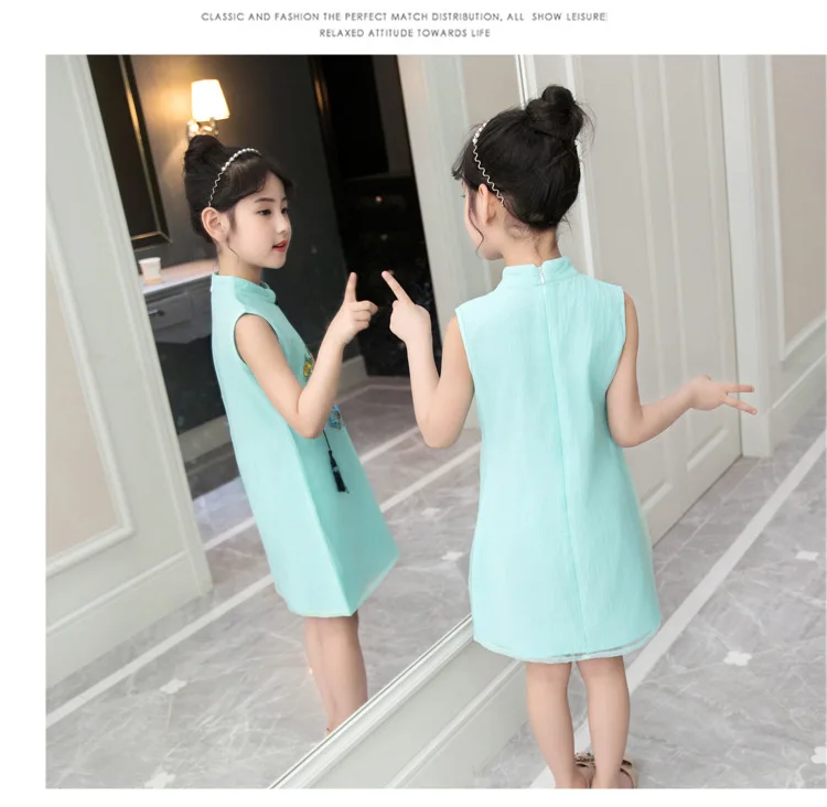 Kids Baby Girls Dress Chinese Qipao Ball Gown Tang suit Retro Cheongsam Embroidery Children's Party Wedding performance dress Clothes  (28)