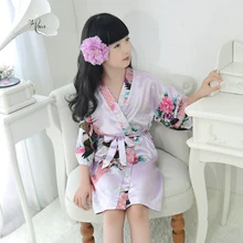 Шелковая пижама для девочек, детское кимоно с рукавом павлина, халат, одежда для сна для девочек, детская ночная рубашка, одежда для сна, юбка для сна