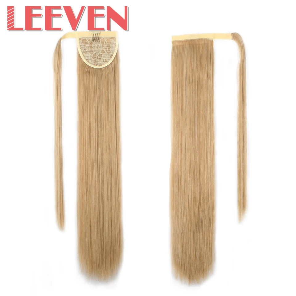 

Leeven 24" Synthetic Straight Fake Hair Pieces Blonde To Brown Ponytail Clip in hair pony tail extension High Temperature Fiber