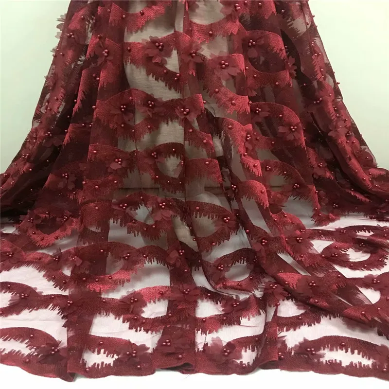 Wine Color African Laces Fabric in High Quality French Lace 3D With