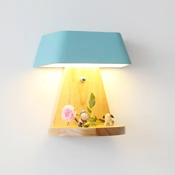 

Nordic bedside lamp bedroom LED wall lamp with wooden shelf home dining room attic corridor aisle decorative lighting mx4191410