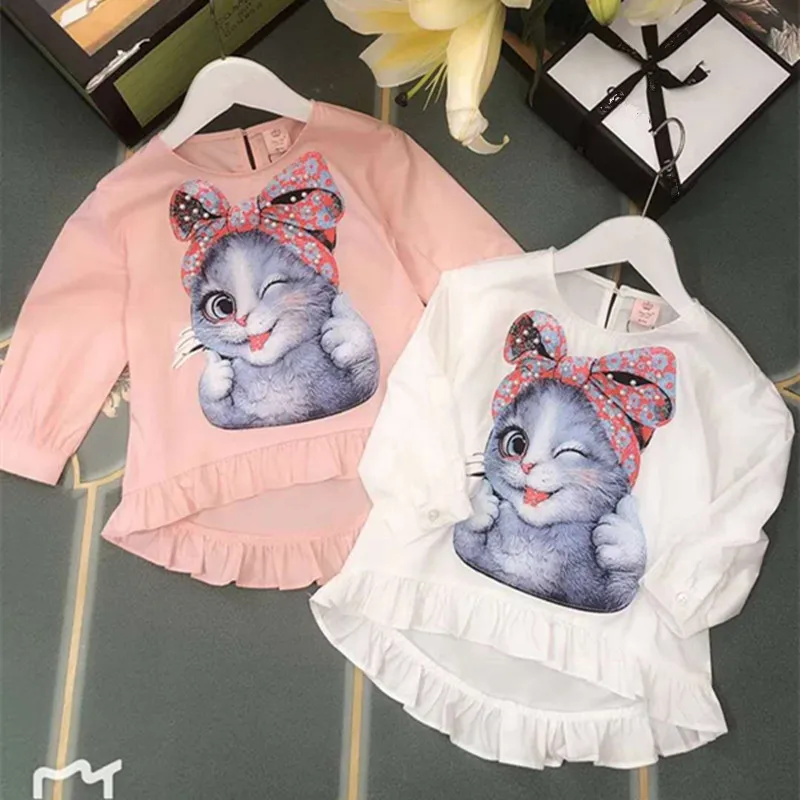 

New 2019 Girl's Thin t-shirt Girl's Cartoon kitten print t-shirt