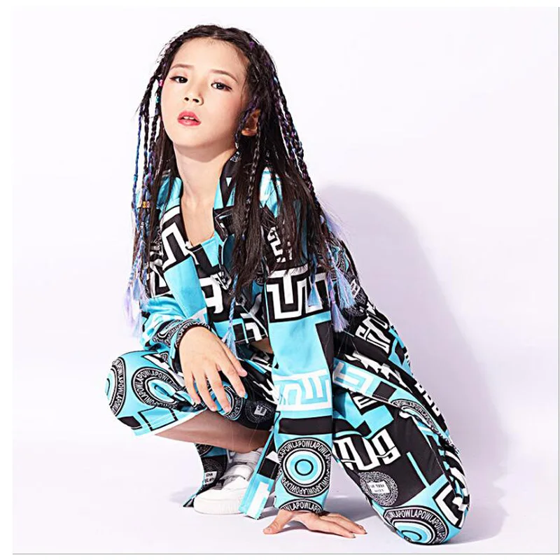 

9 set Girl Cool Suit Ballroom Jazz Hip Hop Dance Competition Costumes Purple Shirt Pants Kids Dancing Clothing Wear Outfits