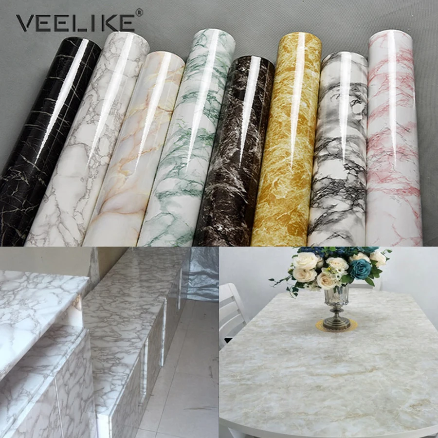 New Style 1 Meter Waterproof Vinyl Marble Wallpapers Self-adhesive Modern Living Room Kitchen Wall Stickers DIY Room Decoration