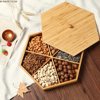 

Natural bamboo dried fruit plate Creative points with cover Living room modern minimalist candy dish Snack dried fruit plate