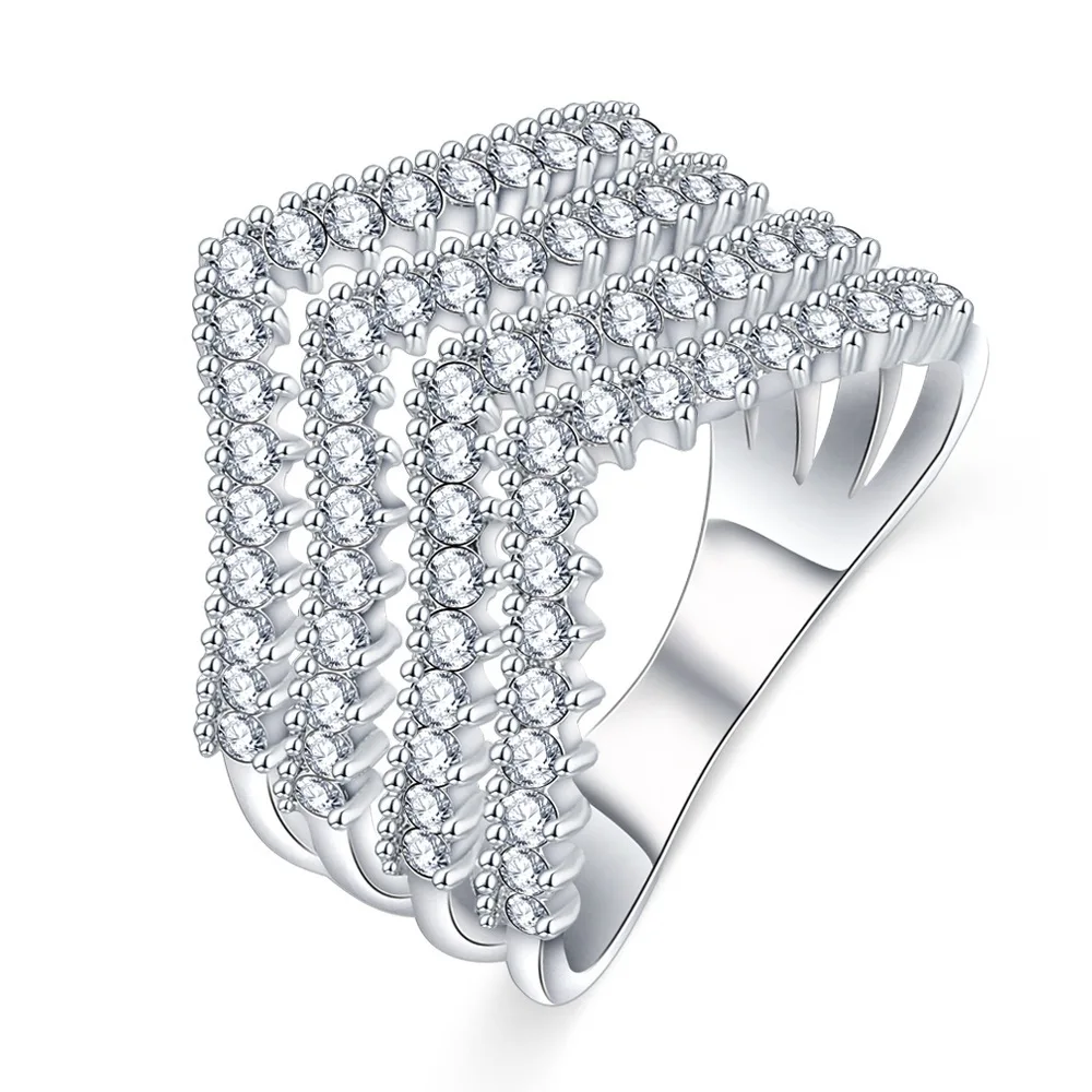 

Elegant Four-layer AAA Cubic Zirconia Engagement Rings Charm V-shaped Wedding Rings for Women Party Jewelry Anillos Mujer Gifts