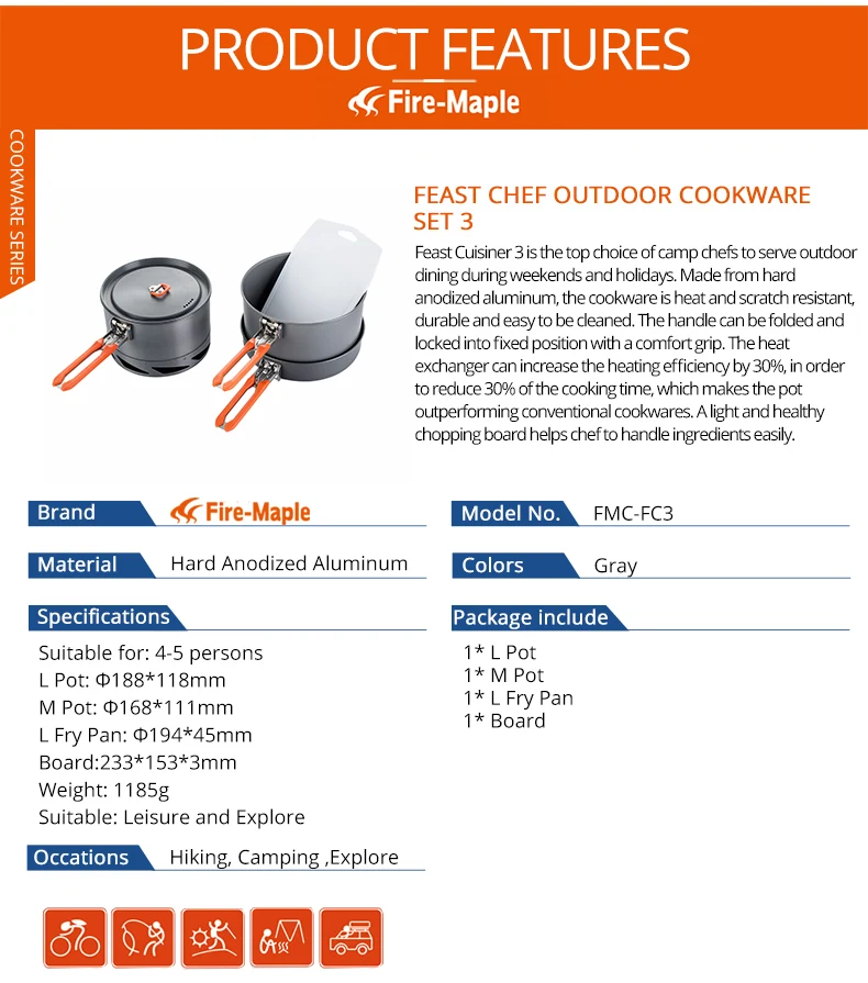 Огонь Клен праздник шеф-повара Открытый кухонная посуда Кемпинг альпинизмом приготовления пикника 2 горшка 1 Frypan 1 Доска Набор Складная ручка FMC-FC3