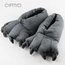 Мужские тапочки с мехом; теплые домашние тапочки для мужчин; тапочки в виде лап; мужские зимние плюшевые Удобные Модные мужские Тапочки