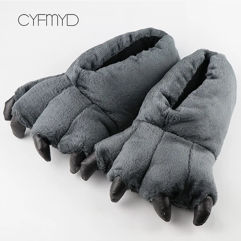 

Men's slippers with fur warm home slippers for men paw slippers men winter plush comfortable fashion male slippers