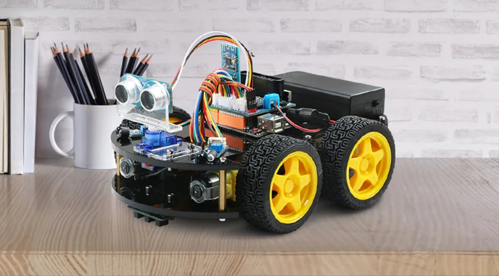 4WD робот автомобильный комплект для Arduino с Ble UNO, с царапинами, поддержка приложения IOS/Android Wifi образовательный ствол игрушка не требуется пайка