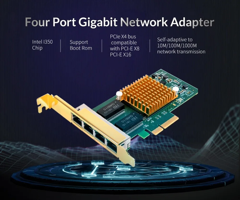 Сетевая карта ORICO с 4 портами, гигабитный Ethernet, PCI-Express, сетевая карта, 1000 м, PCIE RJ45, INTEL I350, чип, сетевой адаптер для ПК, настольный компьютер