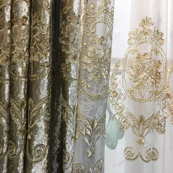 

Luxurious Euro Style Embroidery Ice Velvet Damask Flower Indoor Decorative Window Drapery Curtain 280 cm Width Sell by meter