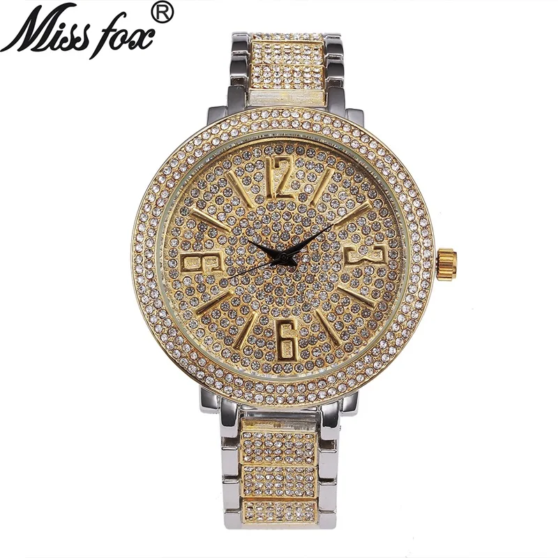 

Miss Fox Brand Fashion luxury Big Face Watches For Women Fashion Quartz Watch Full Diamond Watch Female Large Dial relojes mujer