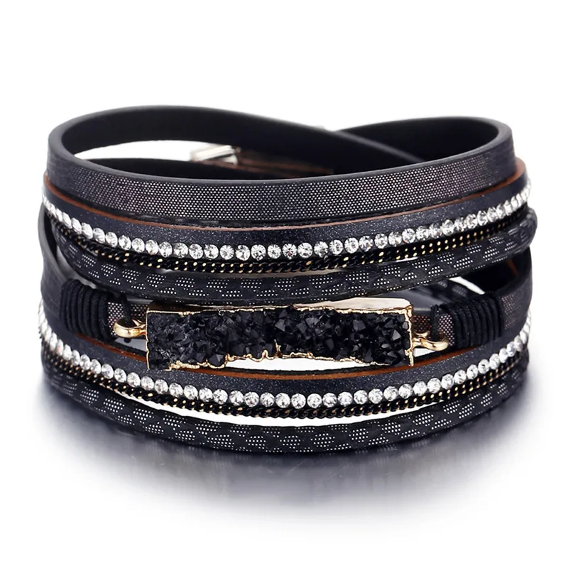Fashion Stone Bracelet & Bangle Leather Bracelets For Women Boho Multiple Layers Wristband Bracelets Charm 2019 New Jewelry
