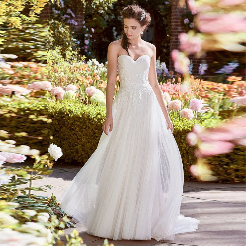 

Verngo A-line Wedding Dress Lace Tulle Wedding Gowns Sweetheart-neckline Open Back Bride Dress Vestidos De Novia 2019