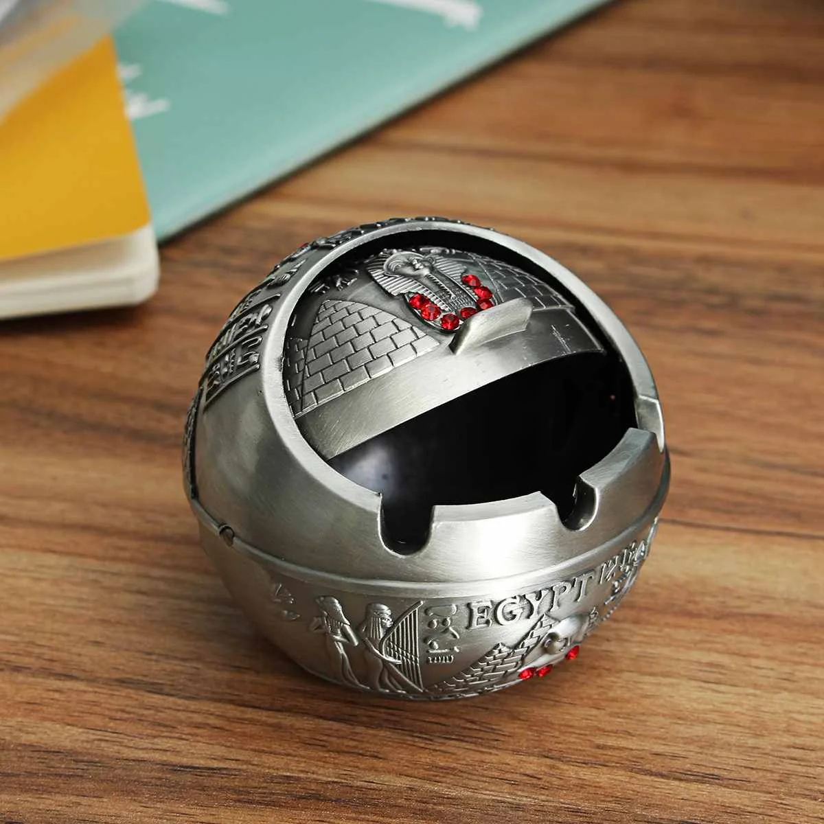

The Egyptian Pyramid of A Spherical Tin Alloy Semi Closed Ashtray Globe Ashtray With Cover Home Room Tellurian Retro Ashtray