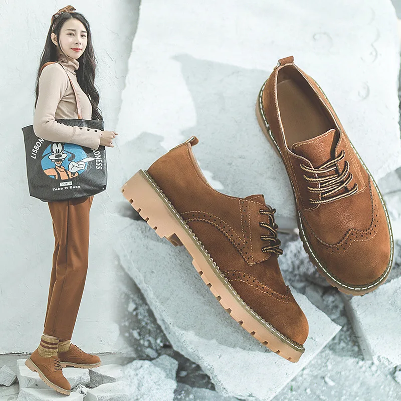 

HIZCINTH 2018 Spring/autumn Oxfords Shoes Women Lace-up Round Toe Flock Loafers Vintage Single Flats Shoes Brand Women Shoes