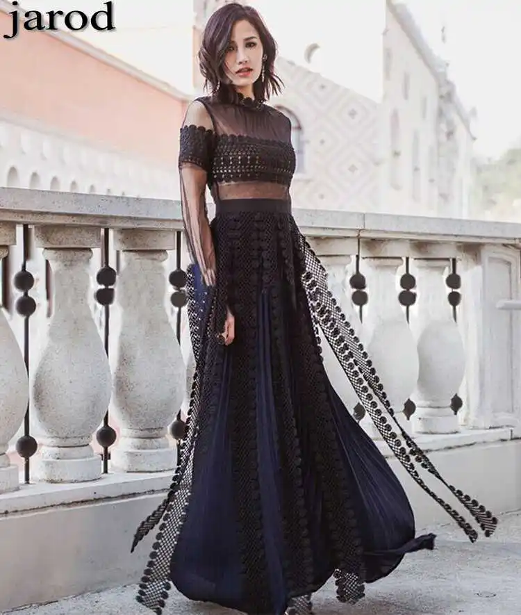 

Summer Women's Sexy Lace Embroidery Perspective Designer Tunic Slit Long Dress Fashion Elegant Party Maxi Dresses Vestidos Mujer