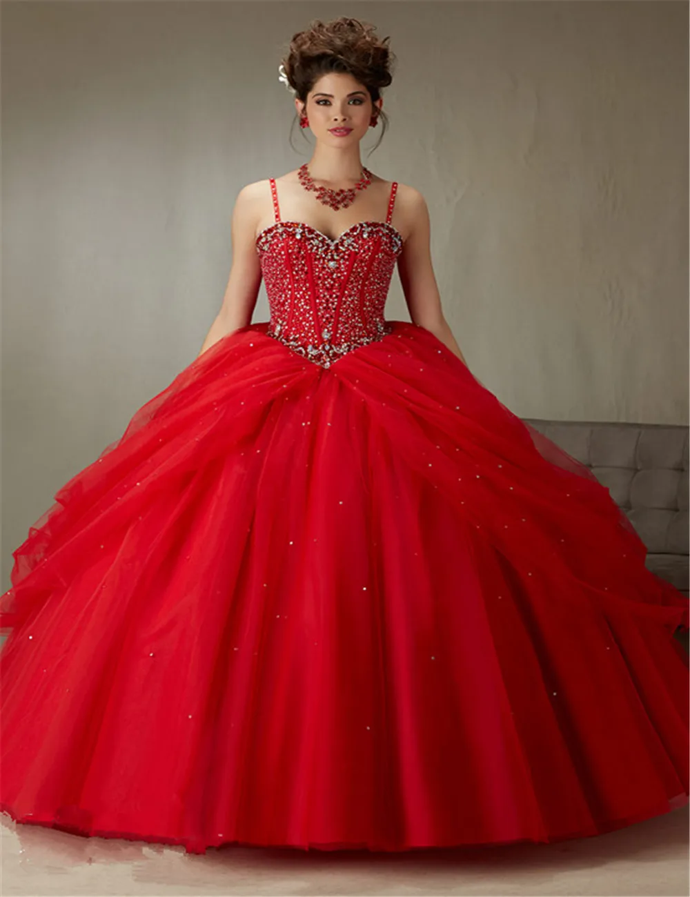 Gown Quinceanera Dress Red With JSpaghetti Strap Dress 15 Years Sweetheart ...