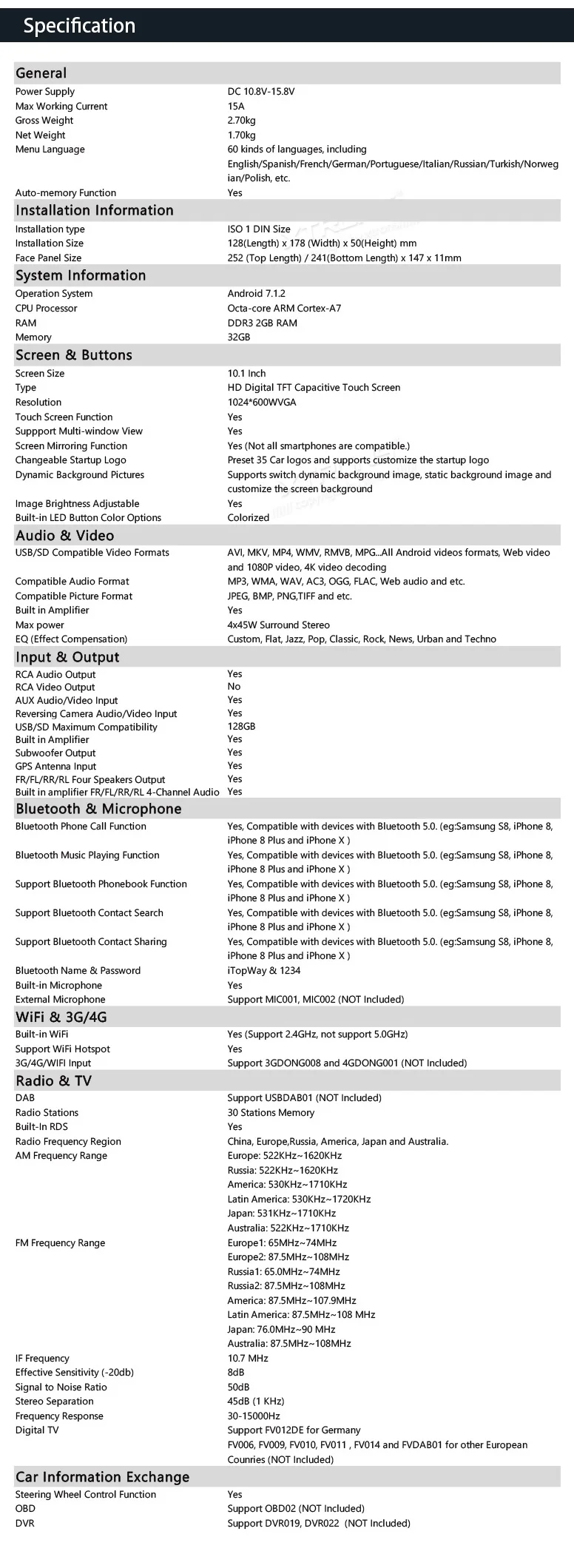 Top 10.1" Android 7.1 Octa Core Radio 32GB Rotatable Face Panel 2.5D Curved Screen Car Stereo Player GPS OBD DVR 2 DIN No DVD 24 Top 10.1" Android 7.1 Octa Core Radio 32GB Rotatable Face Panel 2.5D Curved Screen Car Stereo Player GPS OBD DVR 2 DIN No DVD 24