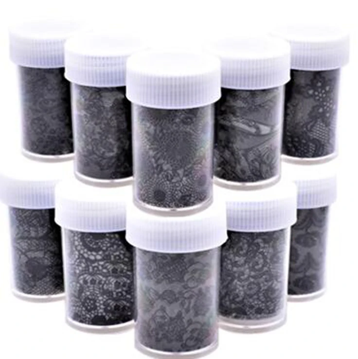 

1 Rolls/lot 120*4cm Nail Art Transfer Foil Sticker Black/White Designs Lace Rose Flower Tips Nail Art Decoration Decals Foil, 16