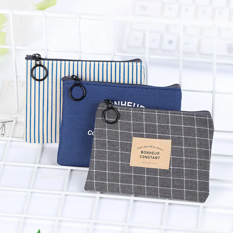 Retro Simple Stlye Unisex Square Canvas Coin Purse Cloth Zipper Pouch Men Women&#39;s Mini Coin ...