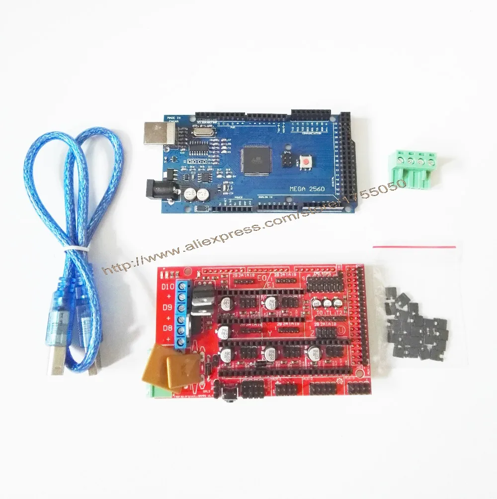 Free Shipping 1pcs Mega 2560 R3 Mega2560 REV3 + 1pcs RAMPS 1.4 Controller for 3D Printer forarduino kit Reprap MendelPrusa