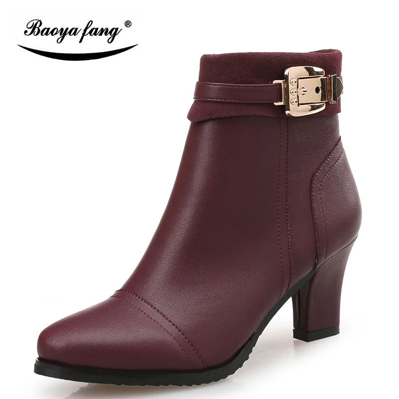 Felpa Talón Nueva Invierno Botines Corto Plantilla Negro Botas Mujeres Red Grueso Llegada 1 Para wine Baoyafang 3wa Mujer OqxpdEwq